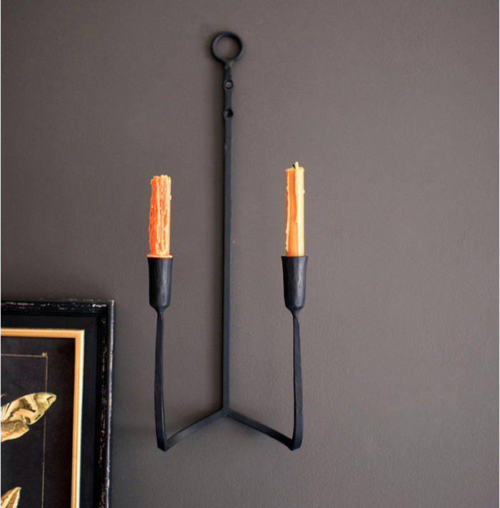 Forged Iron Double Taper Wall Sconce Set