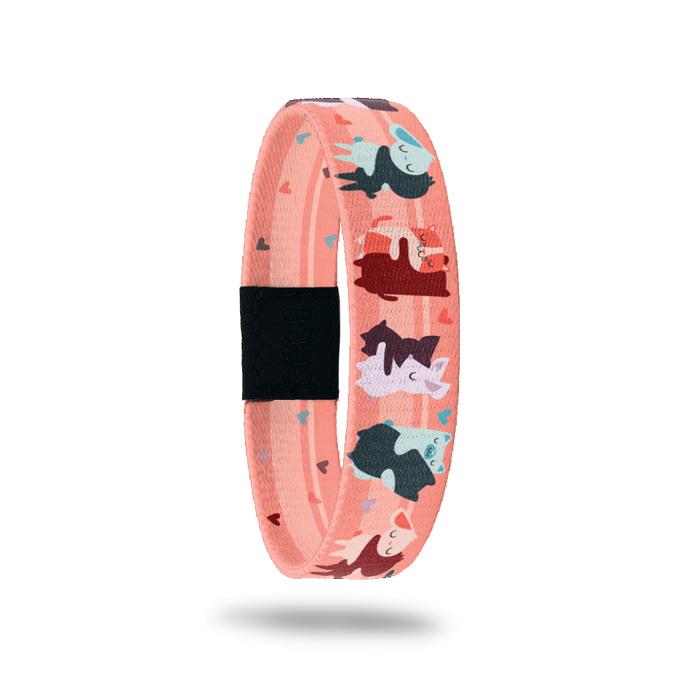 Outside Design of Forgive Yourself: pink background with blue, red, and purple hugging animals and hearts