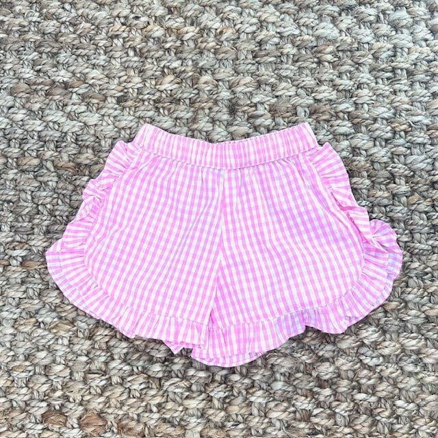 Girl's Shorts in Pink Gingham with Ruffles