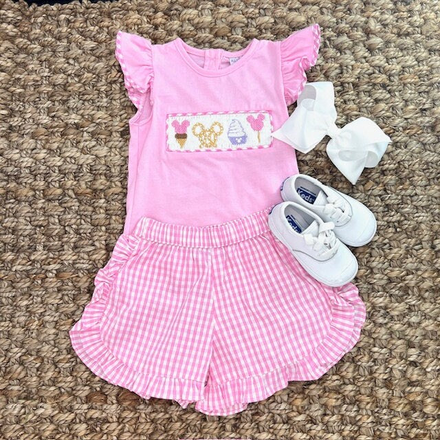 Girl's Shorts in Pink Gingham with Ruffles