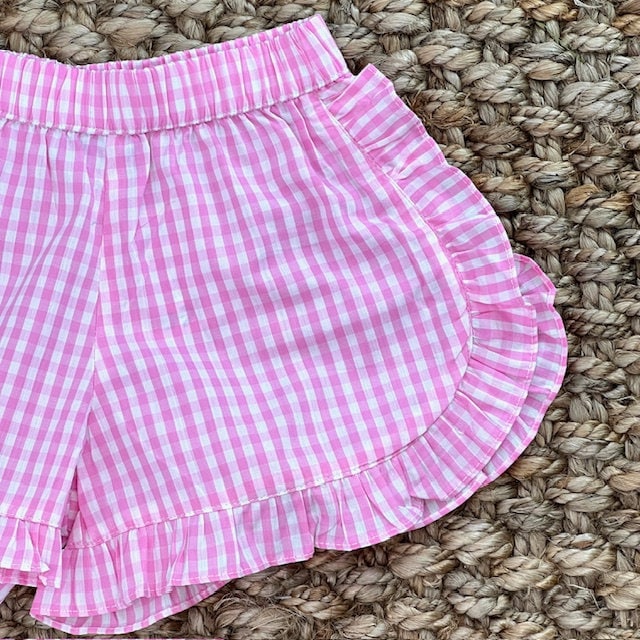 Girl's Shorts in Pink Gingham with Ruffles