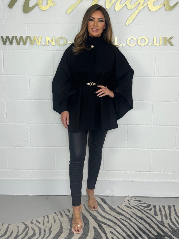 Gold Button Belted Cape (8 Colours)