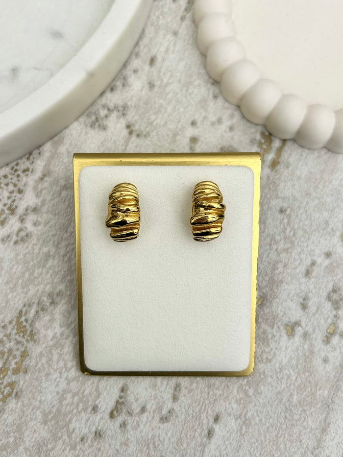 Gold Croissant Chunky Stud Earrings