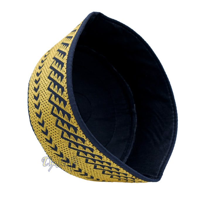Gold Embroidery Bugis Kufi Hat - Arrow Triangle Design Rigid Muslim Fashion Cap