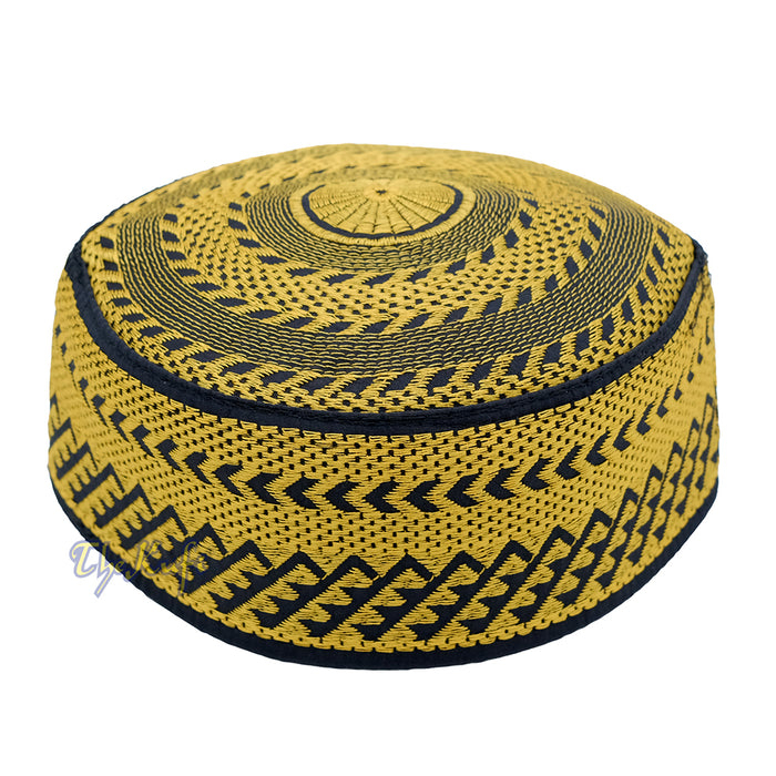 Gold Embroidery Bugis Kufi Hat - Arrow Triangle Design Rigid Muslim Fashion Cap
