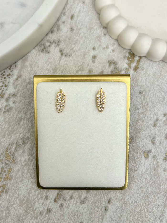 Gold/Diamonté Leaf Earrings