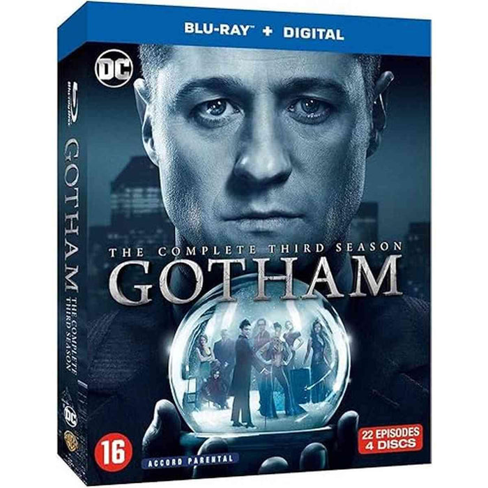 Gotham The Complete Third Season Blu-ray coffret bleu avec Ben McKenzie, série DC Comics Warner Bros, 4 disques Blu-ray plus copie digitale HD