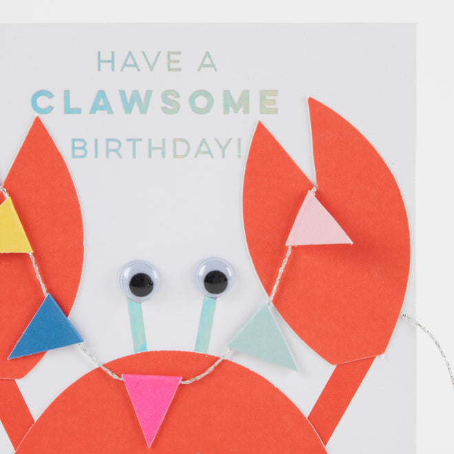Greeting Card - Crab With Bunting - Close Up