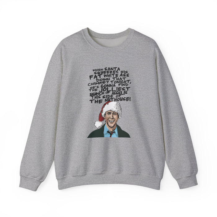 red sweatshirt with griswold christmas jumper parody print
