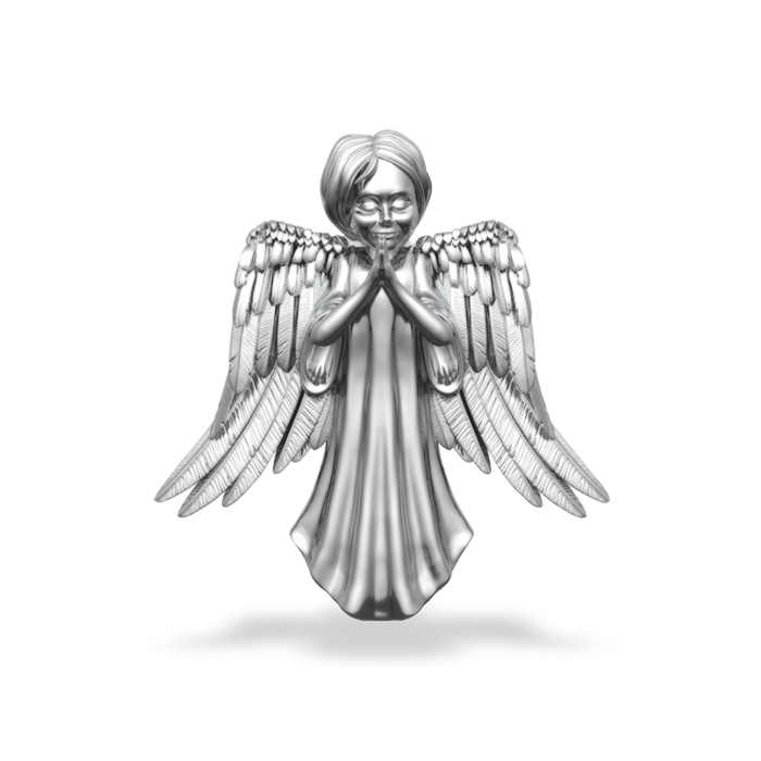 This is a charm that fits ZOX single wristbands, lanyards and hoodie strings only. It is made from stainless steel and is silver in color. It is an angel with wings, praying.