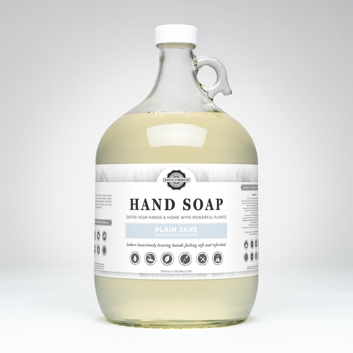 Rustic Strength, Hand Soap, 128 oz Glass, Unscented Plain Jane