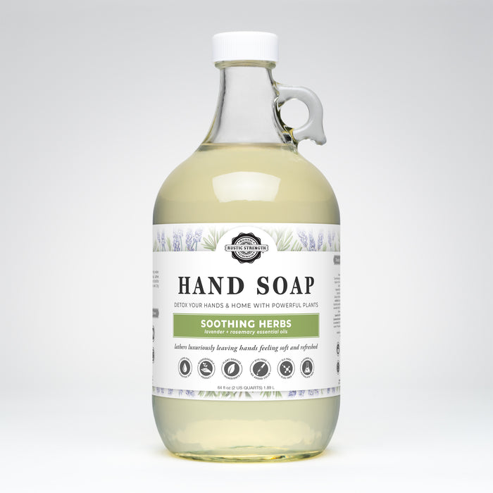 Rustic Strength, Hand Soap, 64 oz Glass, Soothing Herbs