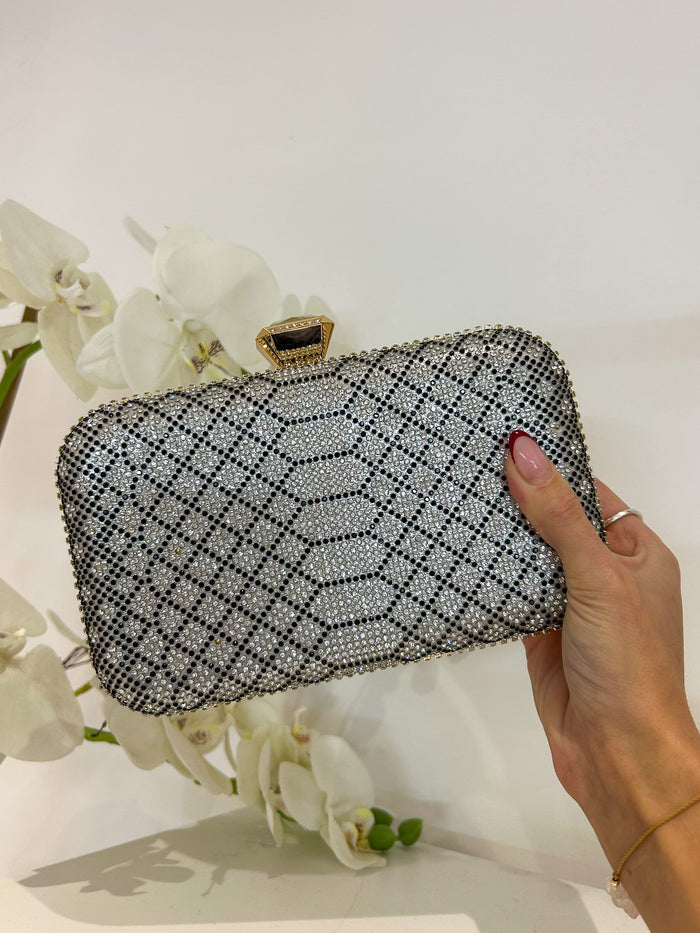 Hardcase Rectangle Gem Clasp Gold Clutch Bag (2 Colours)