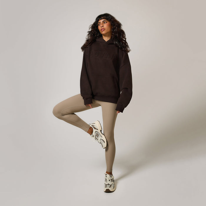Heavyweight Embossed Oversized Hoodie - Espresso Brown