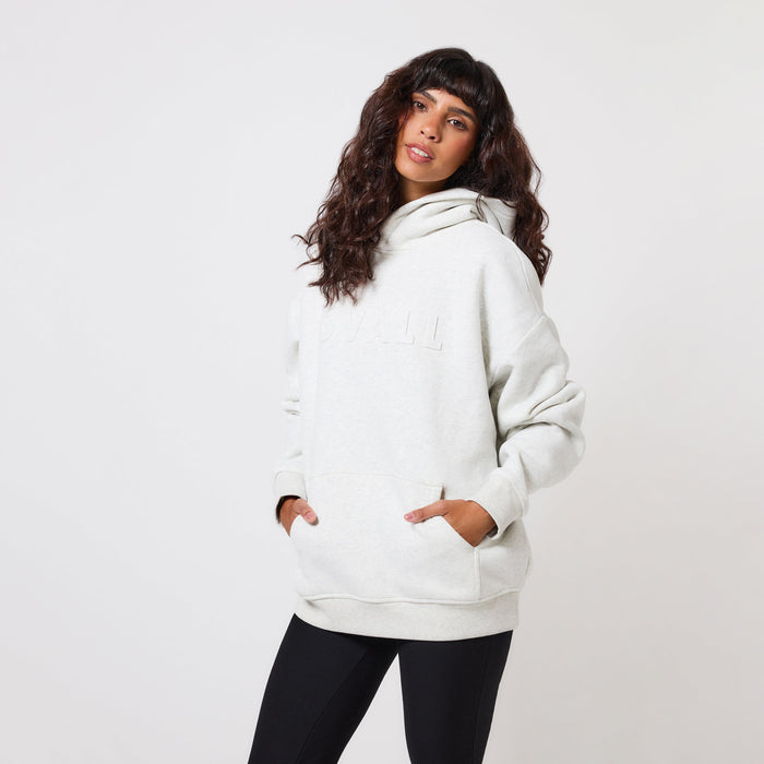 Heavyweight Embossed Oversized Hoodie - Light Grey Marl