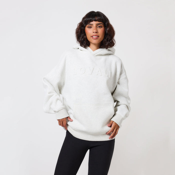 Heavyweight Embossed Oversized Hoodie - Light Grey Marl