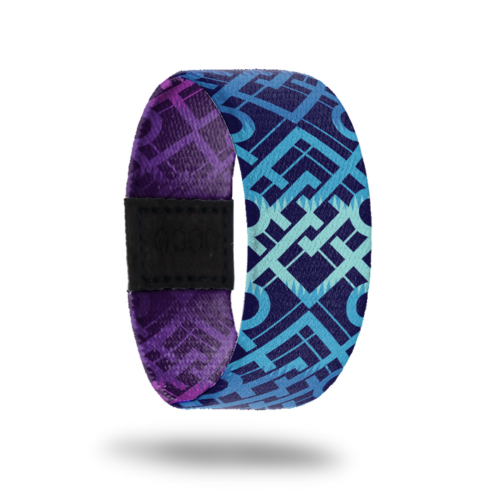 Outside design of I Am Enough. Dark blue background with light blue lines intersecting and overlapping in a geometric pattern