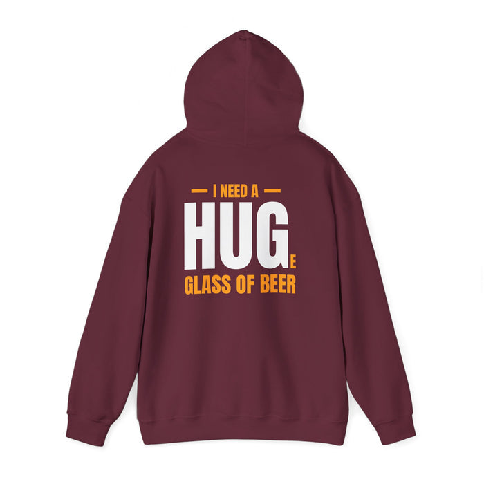 dark heather hoodie with i need a huge glass of beer funny slogan print