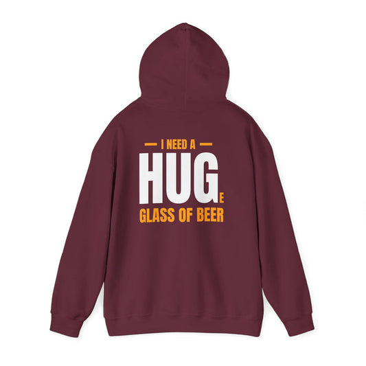 dark heather hoodie with i need a huge glass of beer funny slogan print