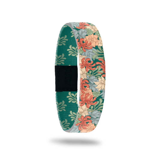 Outside Design of I Will Survive: dark green, light green, light pink, and pink floral design