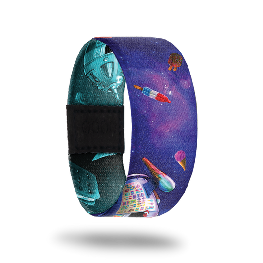 Outside Design of Ice Cream Float: purple night sky with a floating variety of colorful ice cream