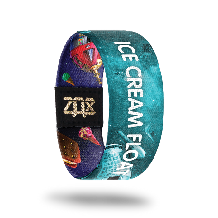 Inside Design of Ice Cream Float: teal night sky with a floating variety of ice cream with white text overlaying ‘Ice Cream Float’