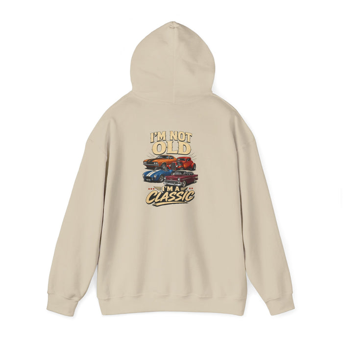 royal blue hoodie with vintage car print funny gift design