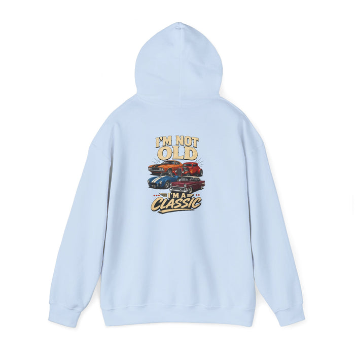 light pink hoodie with classic car lover funny design