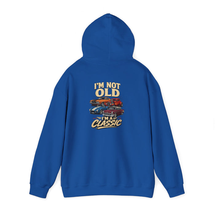 sand hoodie with automotive classic car slogan print