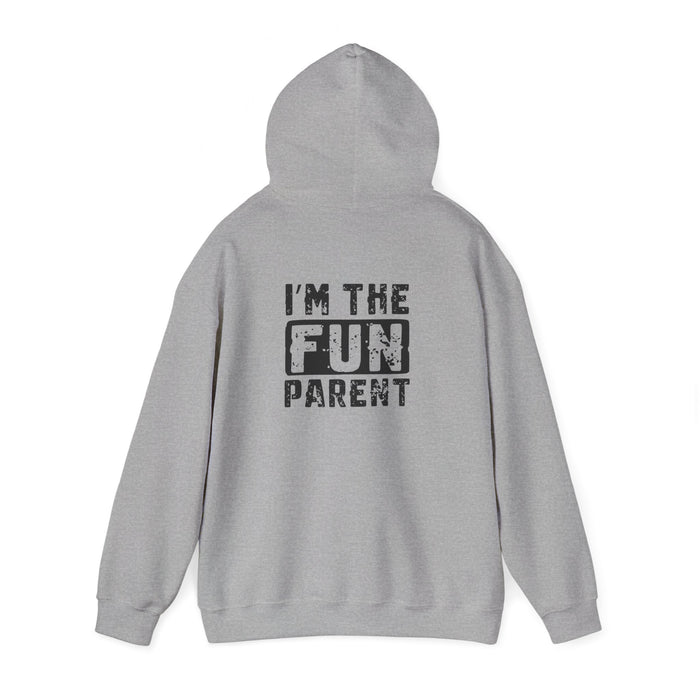 light pink hoodie with i'm the fun parent funny parent gift design