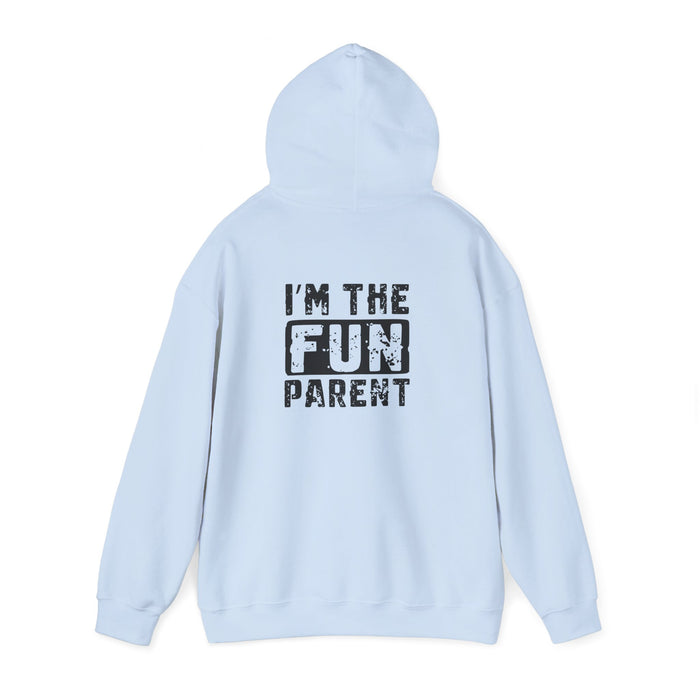 sand hoodie with i'm the fun parent bold printed design