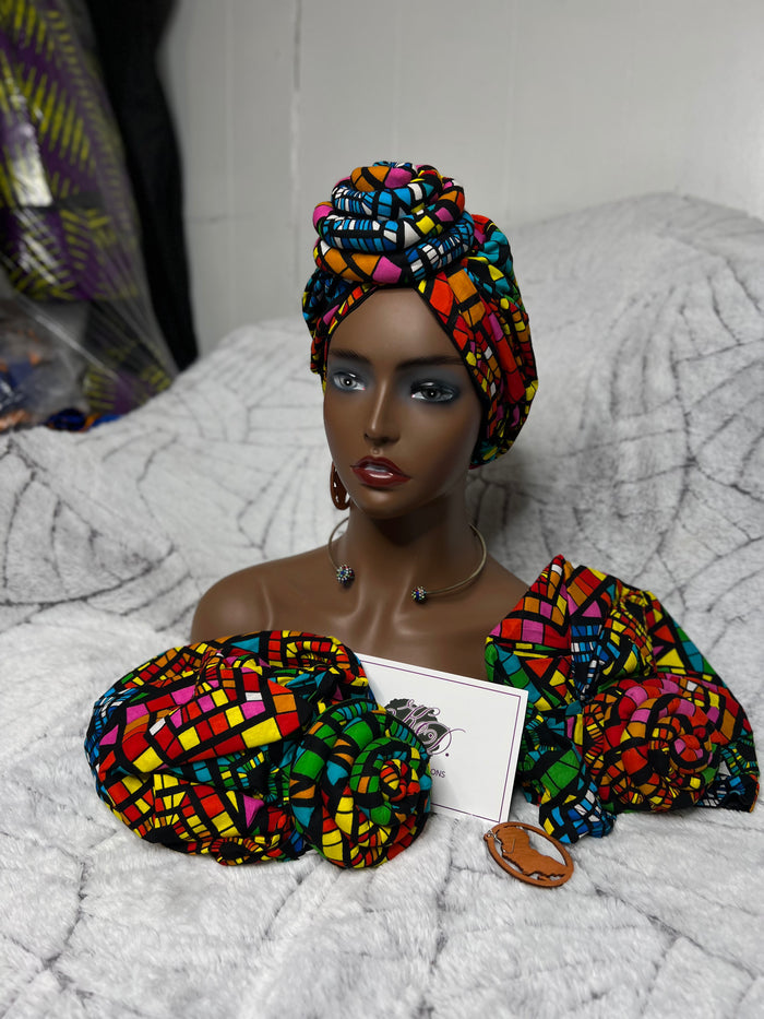 African Print Pre Tied Turban/Headwrap.