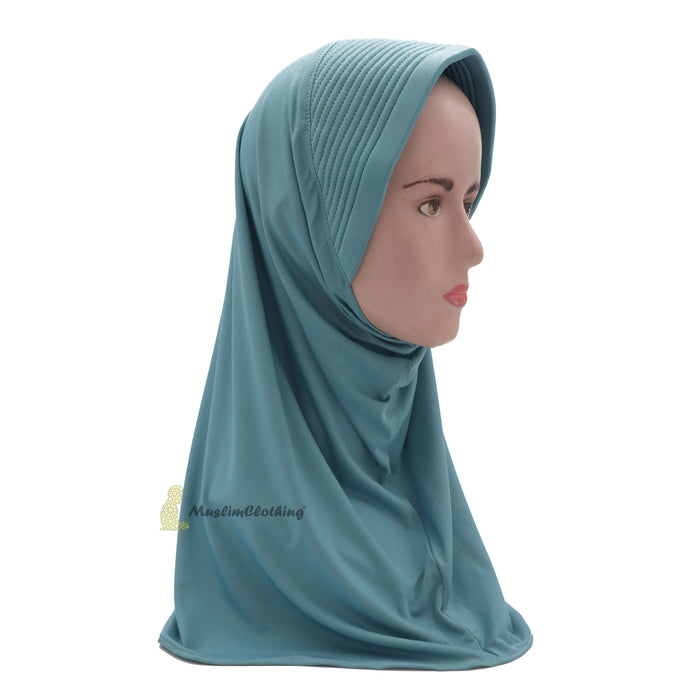 Instant Pull-On Easy Hijab Jilbab In Pastel Light Blue - Padded Visser Shoulder-Length Easy Muslimah Khimar