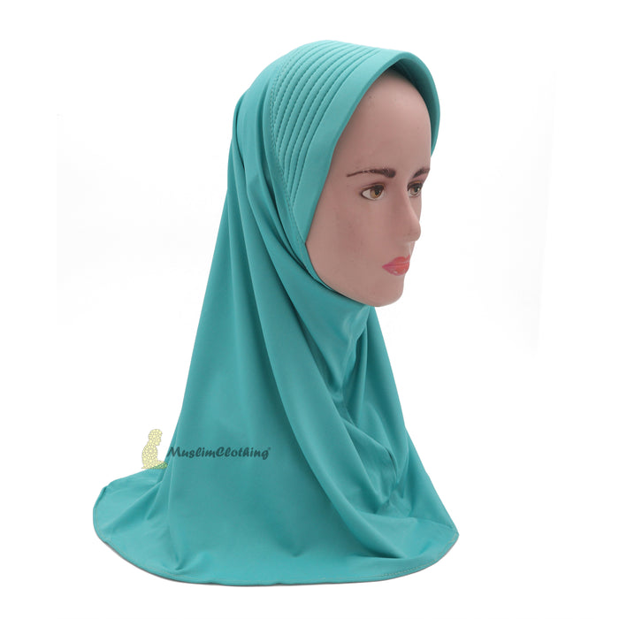 Instant Pull-On Easy Hijab Jilbab In Pastel Turquoise - Padded Visser Shoulder-Length Easy Muslimah Khimar