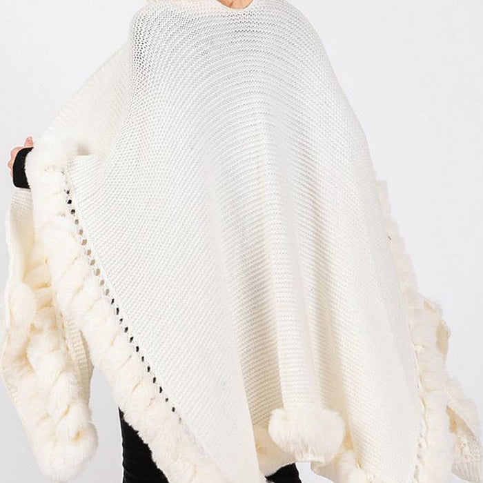 Ivory Luxury Faux Fur Trim Cape Poncho