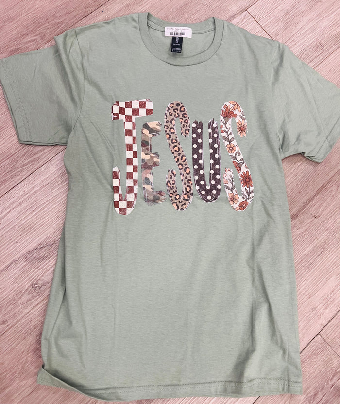 Jesus Mix Pattern Sage Tee