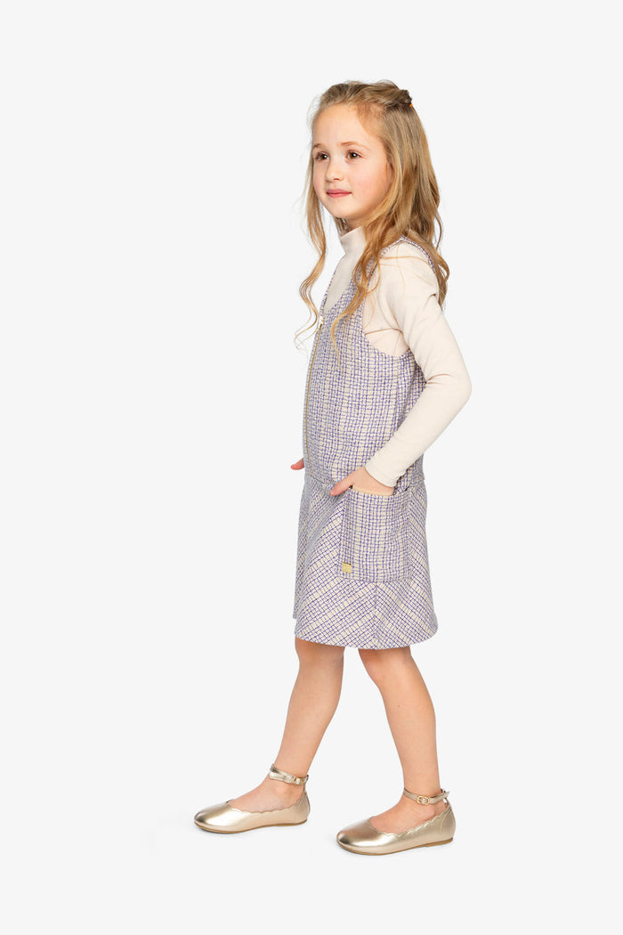 Lookbook: child in the purple checkered pinafore dress by Deux par Deux