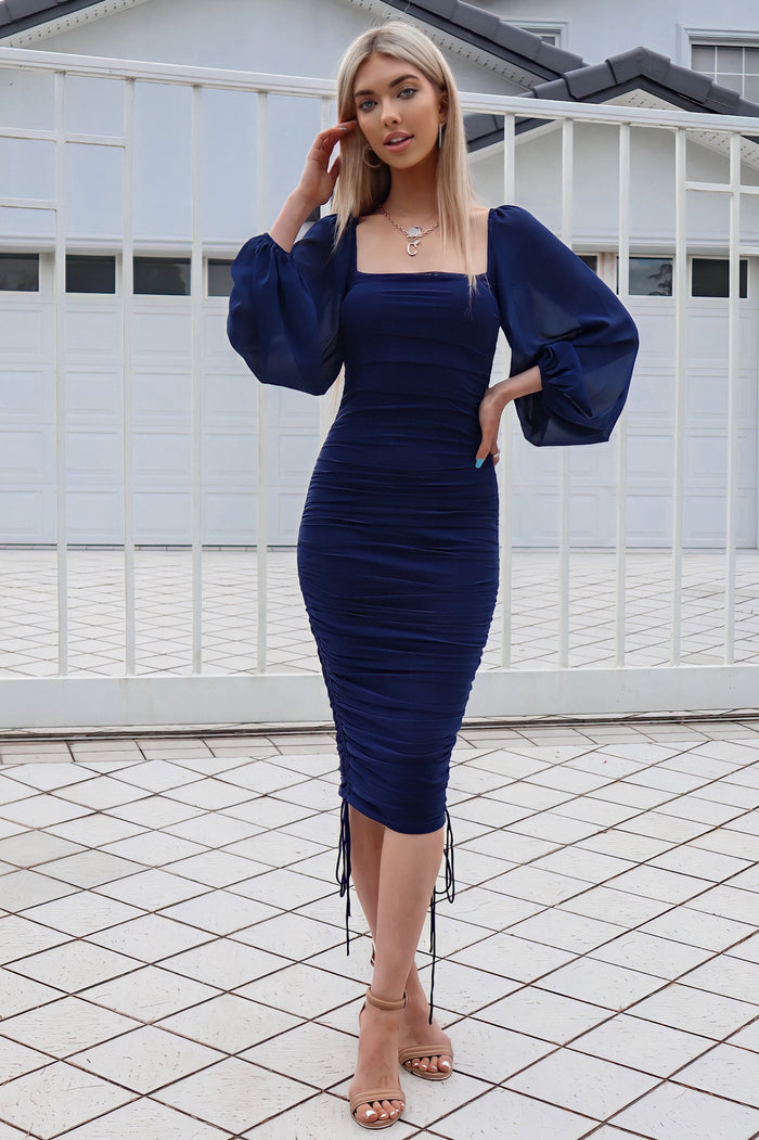 Jupiter Mesh Midi - Navy - Runway Goddess