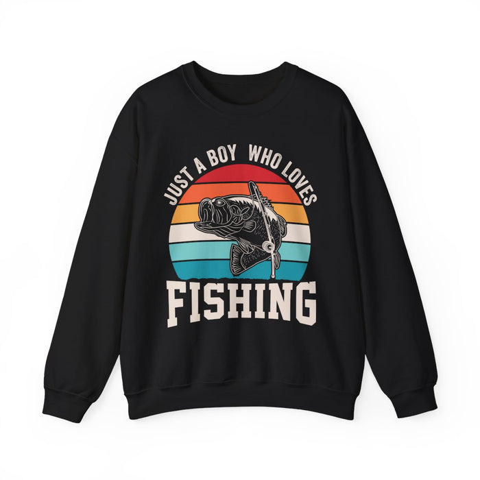 dark heather sweatshirt with just a boy who loves fishing funny angler design