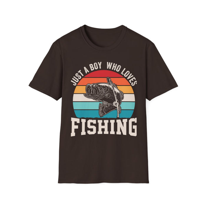 red t-shirt with angler boy design detail