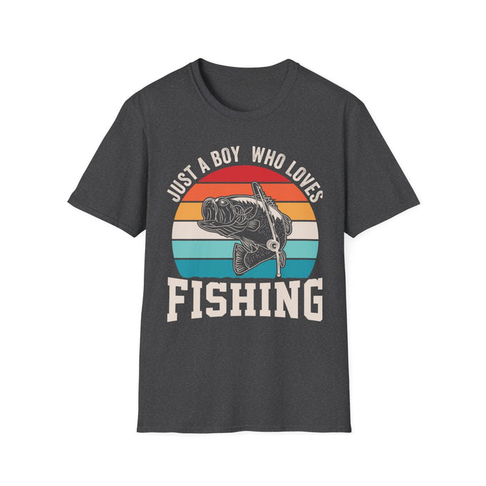 royal blue t-shirt with fishing theme for young anglers