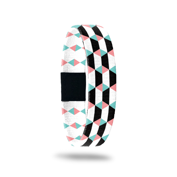 Outside Design of Just Breathe: geometric white, black, pink and blue design