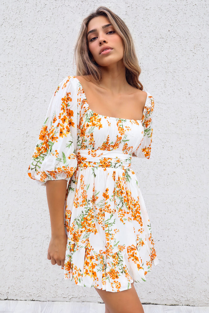 La Lune Dress - Orange Floral - Runway Goddess