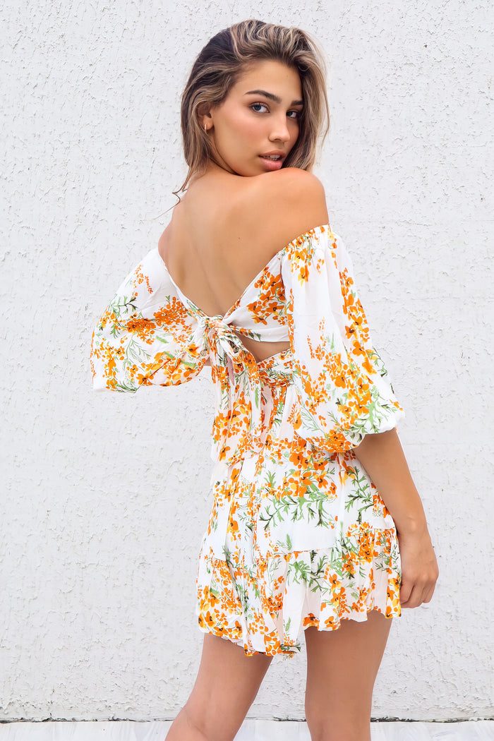 La Lune Dress - Orange Floral - Runway Goddess