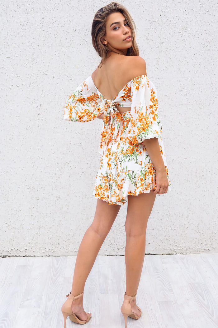 La Lune Dress - Orange Floral - Runway Goddess