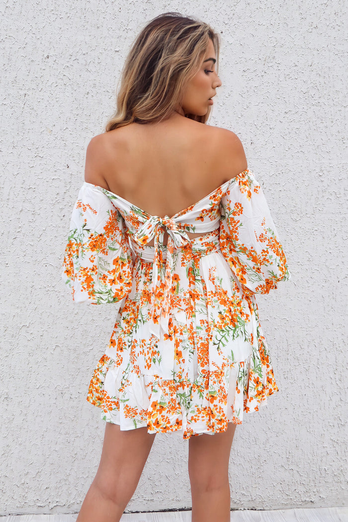 La Lune Dress - Orange Floral - Runway Goddess