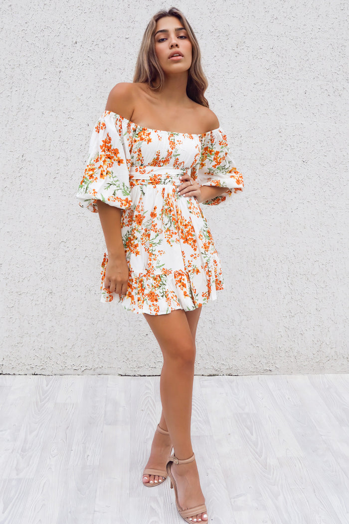 La Lune Dress - Orange Floral - Runway Goddess
