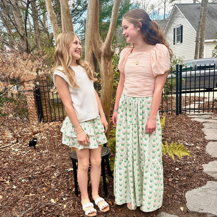 Ladies Skirt in Scallop Pink and Green Floral Print