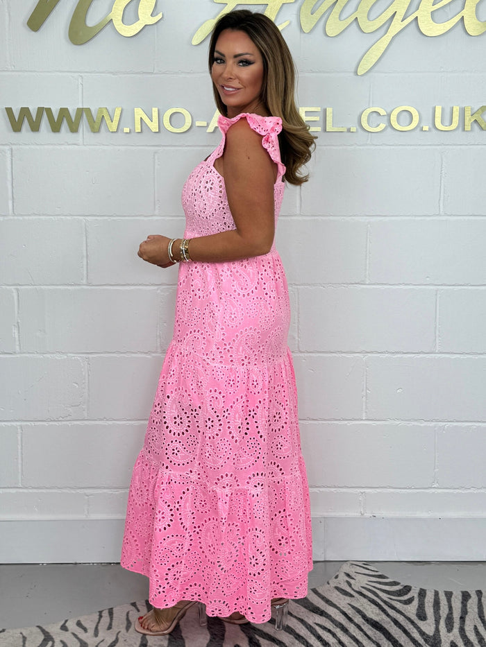 Laser Cut Frill Strap Maxi Dress (3 Colours)