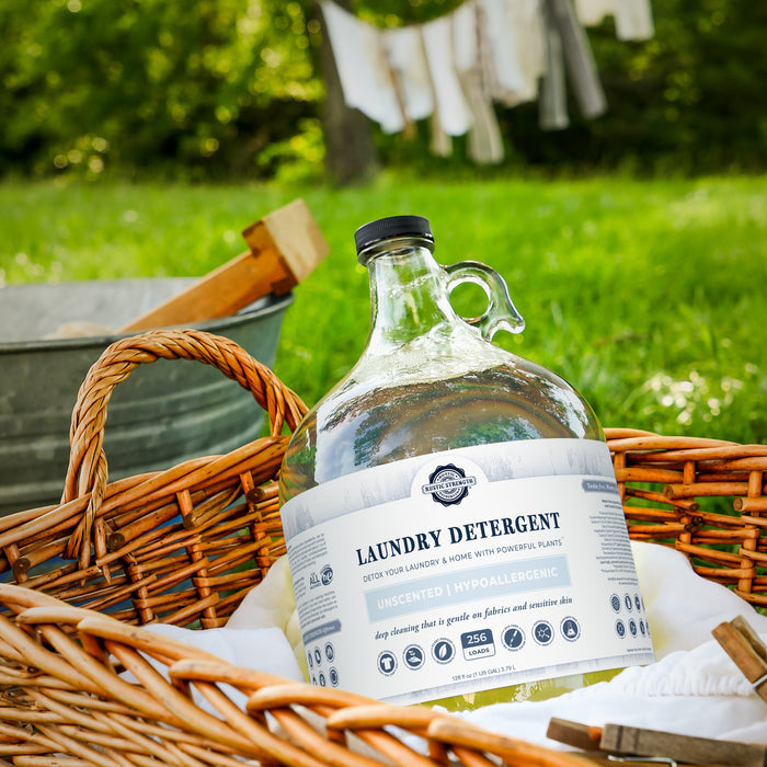 Rustic Strength - Laundry Detergent outside in a wicker basket